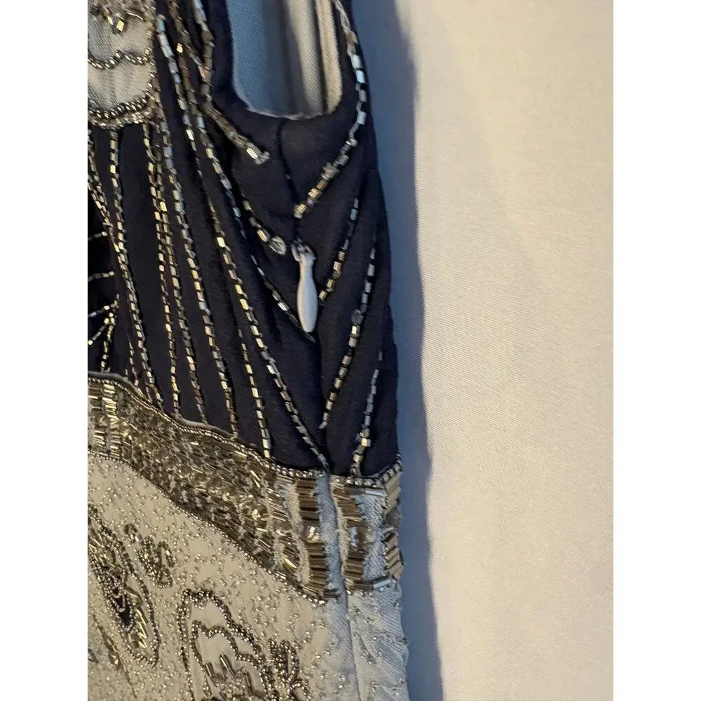 Free People Silver and Navy Beaded Mini Dress